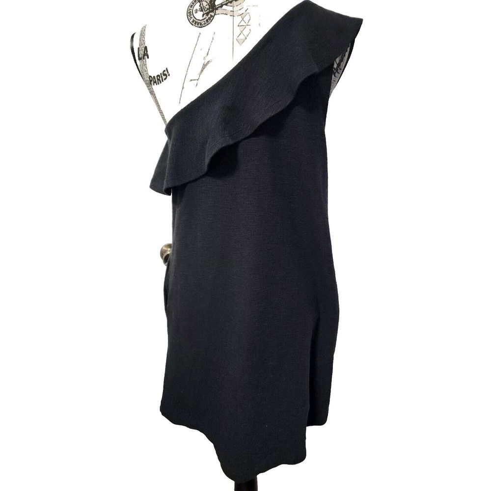 LOFT BLACK ONE SHOULDER RUFFLE DRESS WITH POCKETS Size MEDIUM - Picture 3 of 11